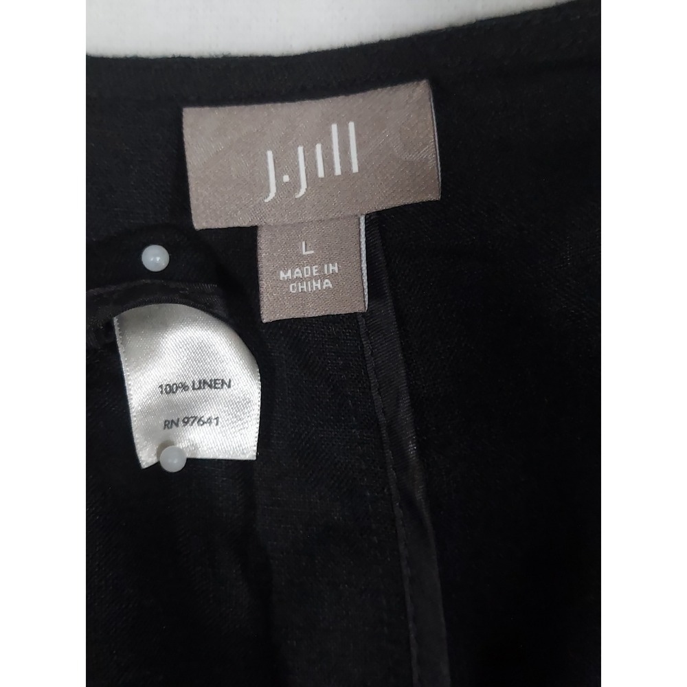J.Jill Linen Black Maxi Dress L Lagenlook A-Line Scoop Neck Coastal Side Zip - Picture 5 of 9